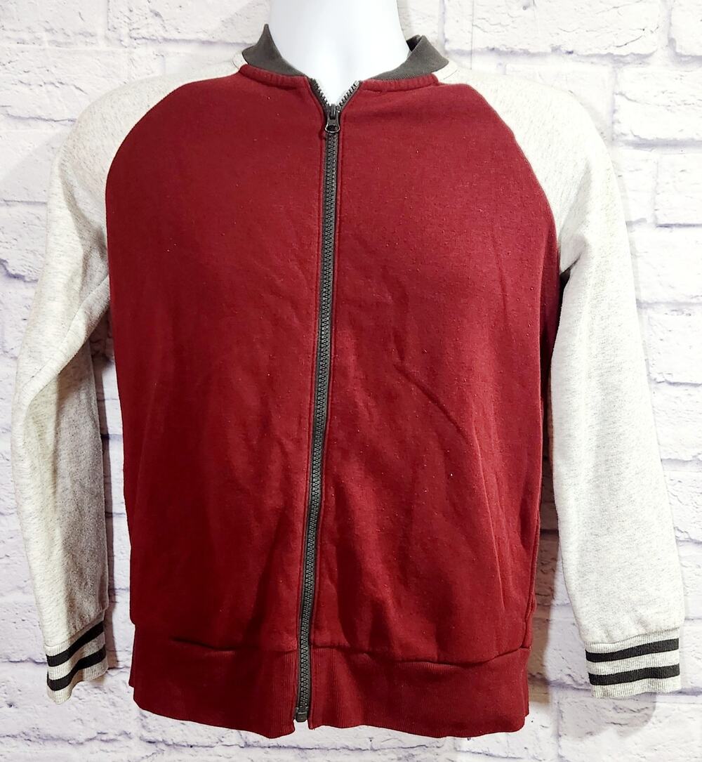 Old Navy Burgundy Gray Full Zip Jacket 10 12 Large Lightweight Soft Long Sleeves